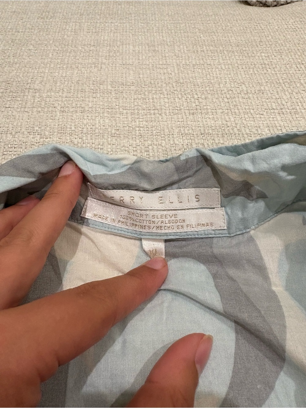 Perry Ellis Blue, Gray and White Short Sleeve Button-Down Shirt - Picture 2 of 3
